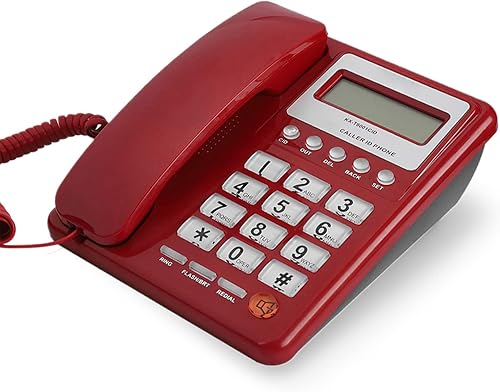 KXT8001 Teléfono estándar con cable, teléfono fijo rojo con pantalla LCD, teléfono de escritorio para oficina en casa escuela hotel, teléfonos fijos
