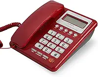Telefone Fixo Vermelho com Tela LCD, Telefone de Mesa para Escritório em Casa, Hotel, Escola, com Secretária Eletrônica