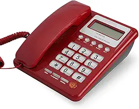 Telefone Fixo Vermelho com Tela LCD, Telefone de Mesa para Escritório em Casa, Hotel, Escola, com Secretária Eletrônica