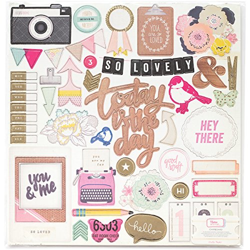 American Crafts Notes and Things Chipboard Stickers, 12-Inch by 12-Inch, Accents