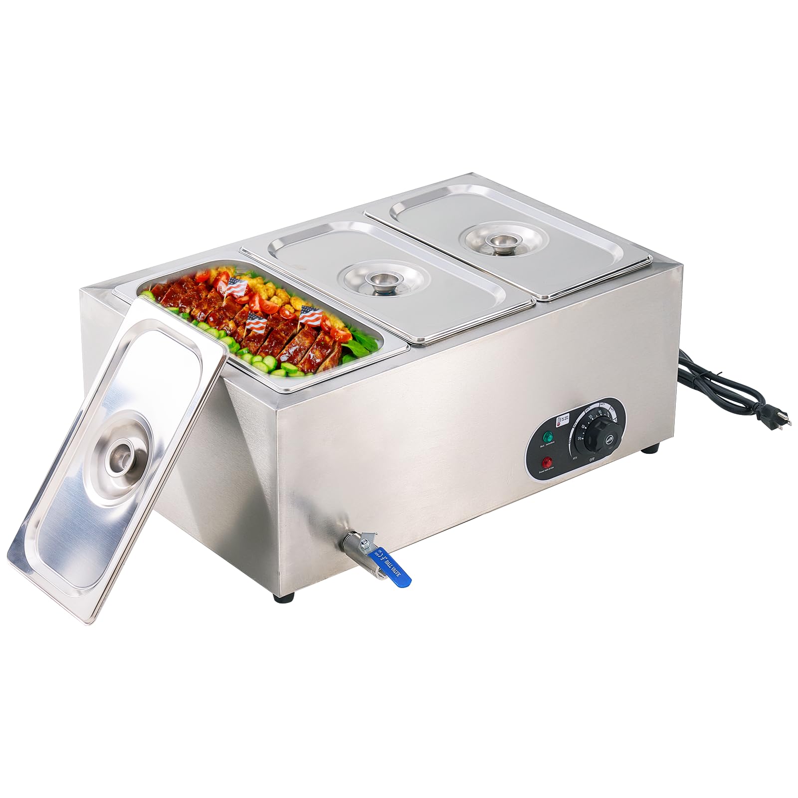 KUARBARR 3-Pan Commercial Food Warmer Buffet Electric Steam Table Stainless Steel Bain Marie 23Qt Food Warmer for Parties Catering and Restaurants