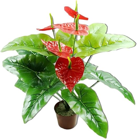 Amazon 美々杏 鉢植えフェイクフラワー 人工観葉植物 アンスリューム 赤が映える インテリア 飾り クリスマスカラー お祝い プレゼントに最適 赤 人工観葉植物 オンライン通販