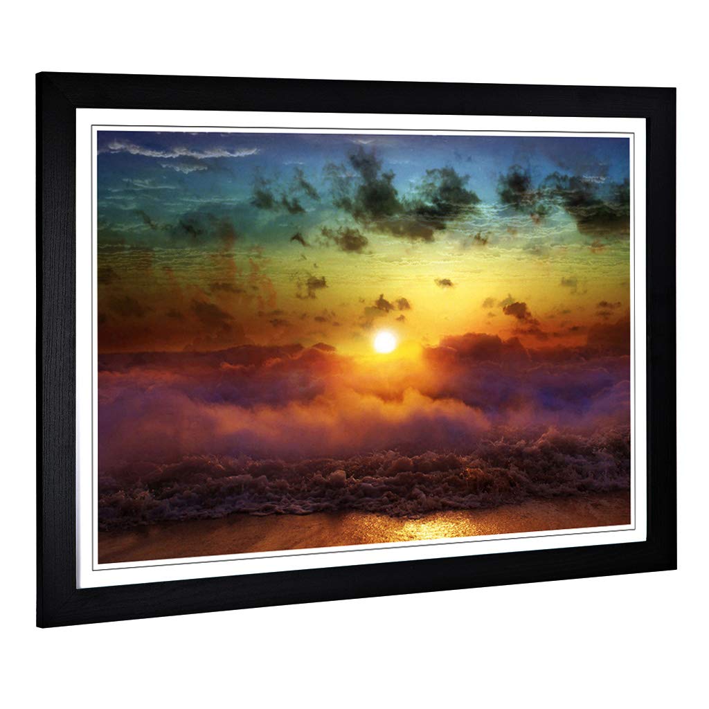 Big Box Art Framed Print of Clouds Beach Rainbow Sunset Seascape Design | Wall Art Picture | Home Decor for Kitchen, Living Room, Bedroom, Hallway, Black, A2 / 24.5x18 Inch / 62x45cm