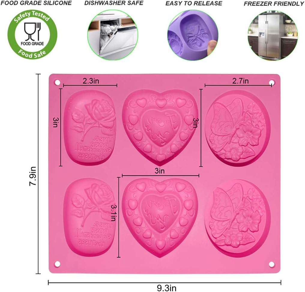 Helpcook 3 Pack Silicone Soap Molds,6 Cavities Soap Making Molds,Mixed Patterns Craft Molds,Soap Molds for Soap Making, Perfect for Making DIY Handmade Gifts,Easy Release and BPA Free Silicone Molds