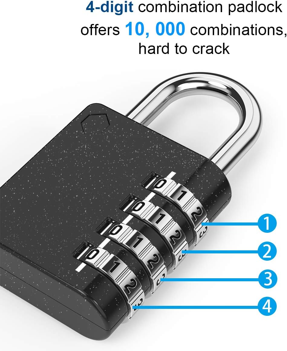 Combination Lock, TOWOKE 4 Digit Outdoor Waterproof Padlock Combo Locks for Locker, School Gym Locker, Fence, Toolbox, Gate, Shed, Hasp Storage, Smooth Dial, Hardened Zinc Alloy, 2 Pack, Black