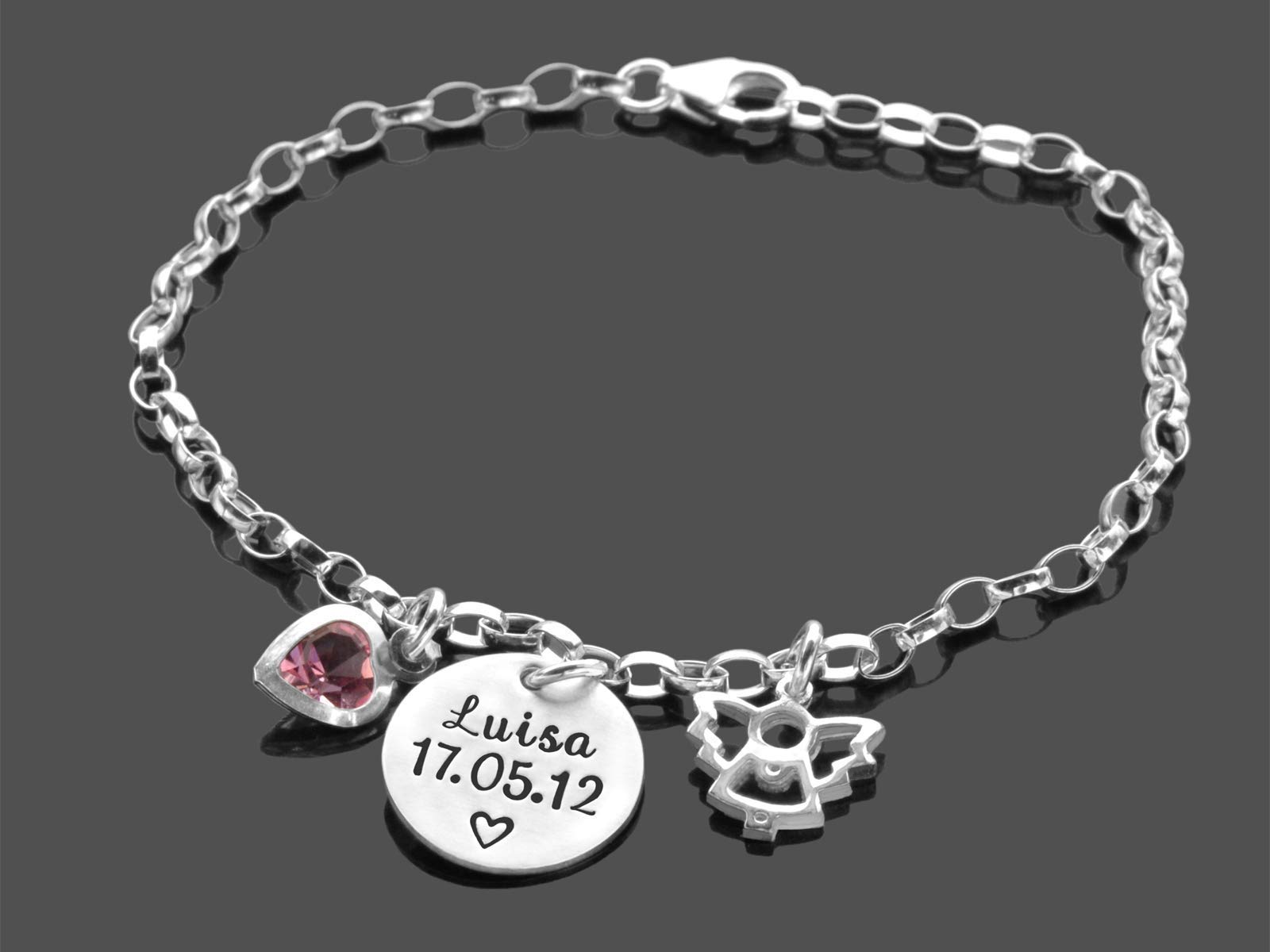 Taufarmband Taufgeschenk Mädchen personalisiert Namensgravur MEINE TAUFE ENGELCHEN 925 Silber Gravur Name Datum Schutzengel Herzkristall Taufschmuck