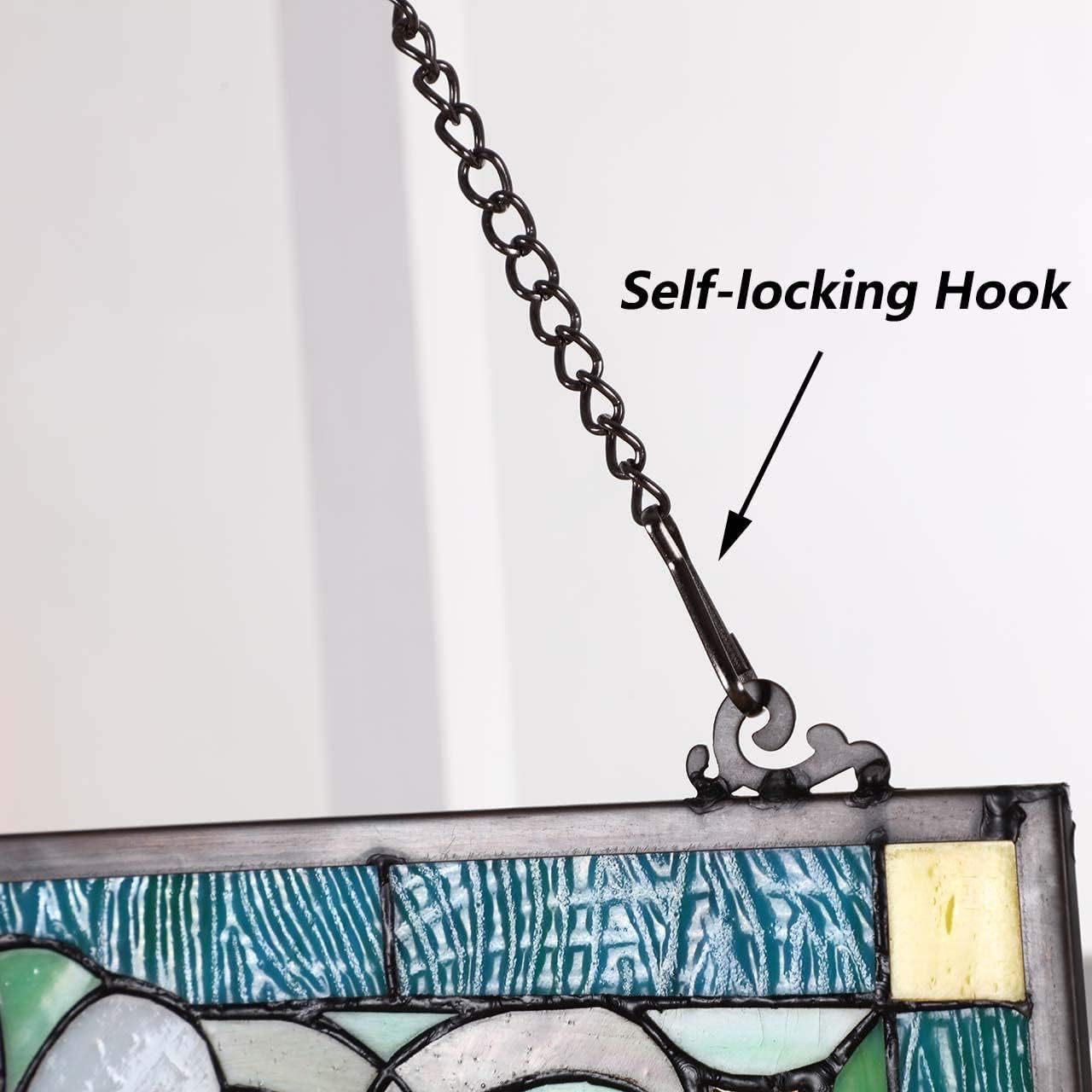 Bieye 32.8ft Metal Chain Roll with 20PCS Safety Hooks for Tiffany Style Stained Glass Window Panel Hangings, Black Electrophoretic Coating, chain006