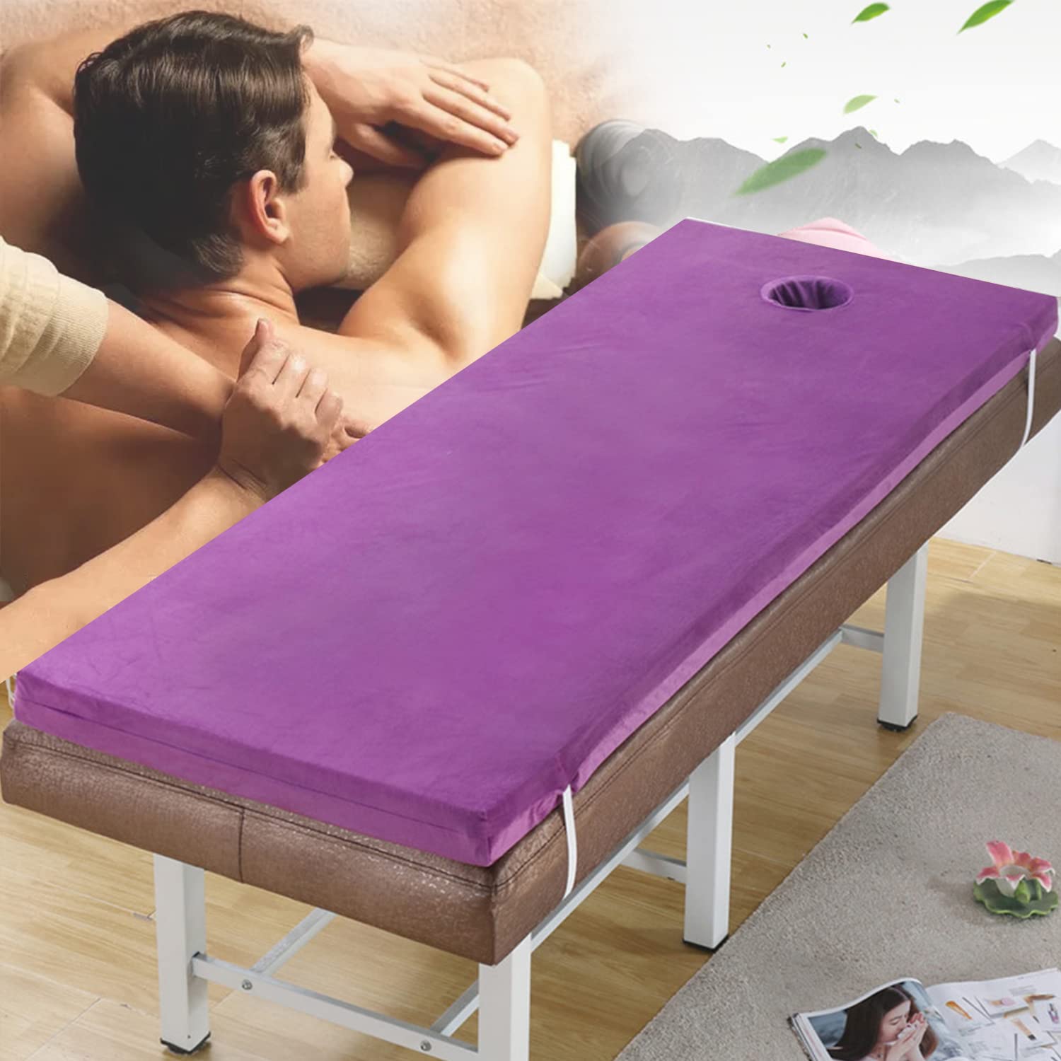Beauty Salon Mattress with Removable Cover Massage Table Mattress Protector with Breath Hole Non-Slip Spa Bed Mattress Pad Plush Lash Bed Cushion Only (Without Bed),Purple 6cm,70x185cm