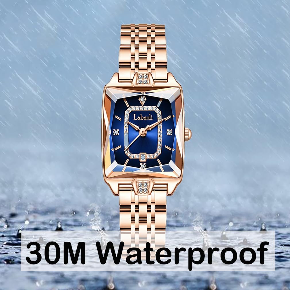 Square Watches for Women Rosegold Stainless Luxury Fashion Diamond Analog Quartz Waterproof Dress Casual Simple Ladies Female Elegant Gold Wrist Watch