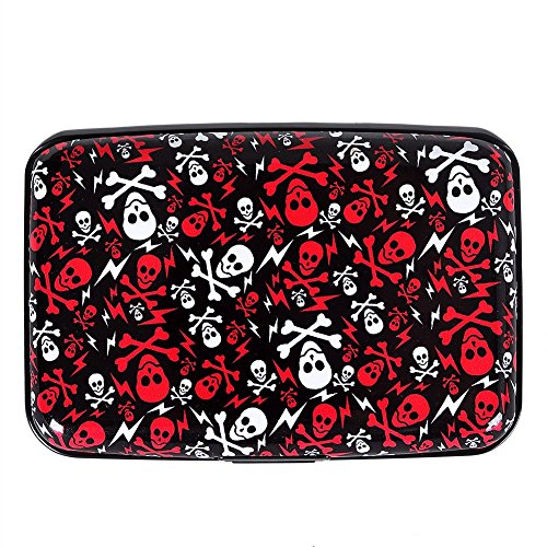 Vichline Aluminum RFID Blocking Armor Wallet Identity Protection Travel Credit Card Holder for Men and Women - Cool Slim Metal Business Card Case (Skull)