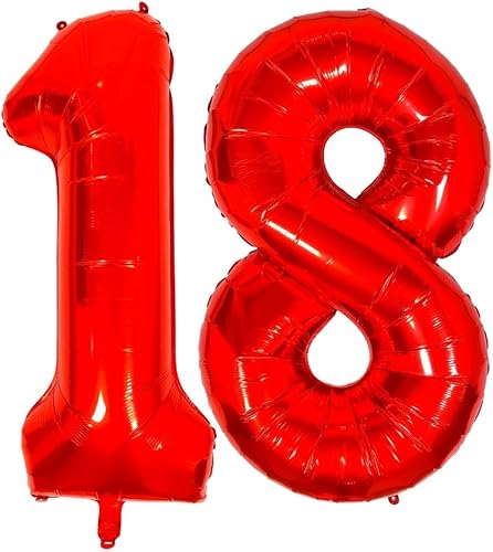 DIWULI Globos con el número 40 pulgadas, color rojo, globo grande del número 18, globos rojos grandes, decoraciones de fiesta de cumpleaños de 18