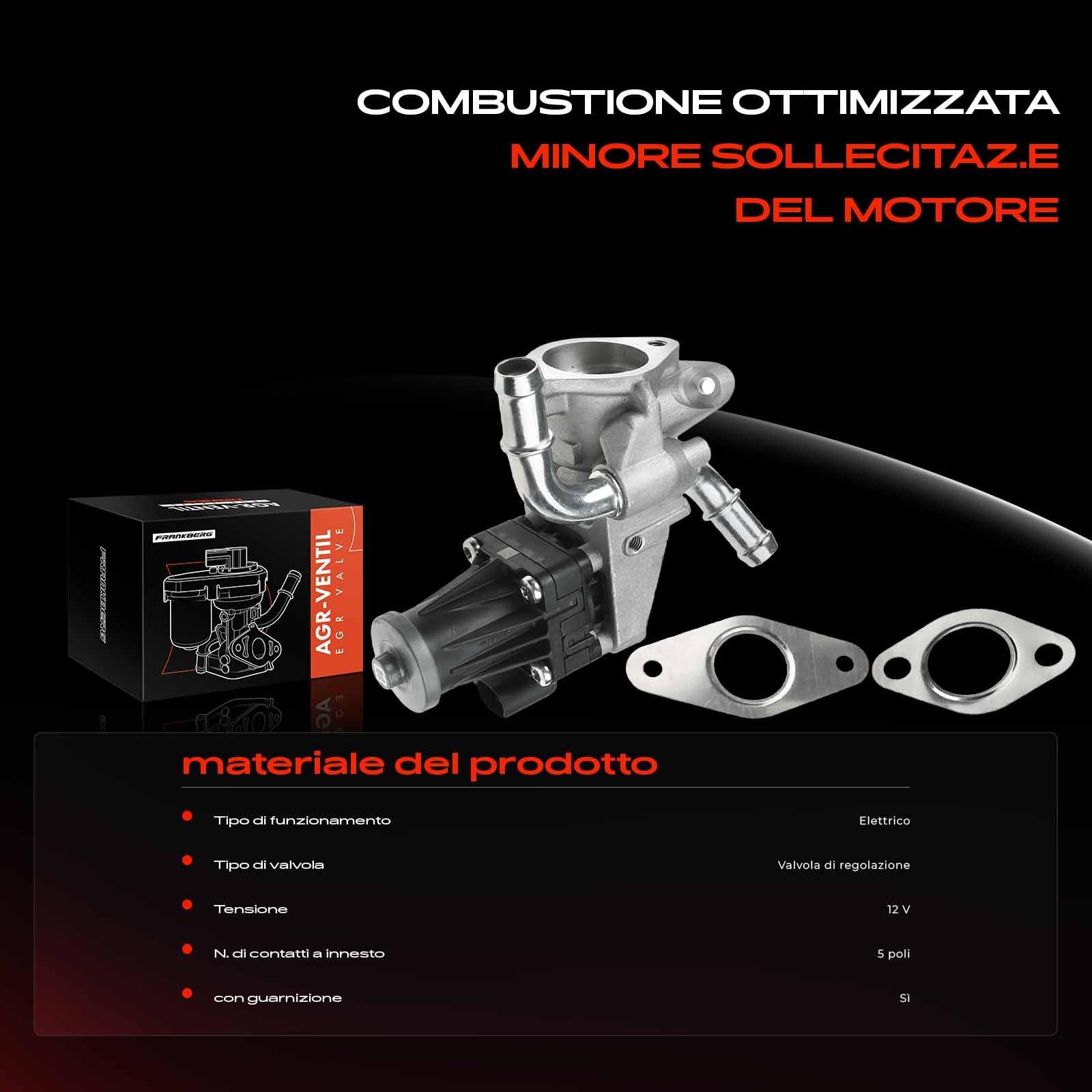 Frankberg Ricircolo dei gas di scarico della valvola EGR 9C1Q9D475AB | Compatibile con: Pianale/telaio Transit FF FM FN, Transit Box FA, Autobus di linea FB FC FD FS FZ, Autobus di transito
