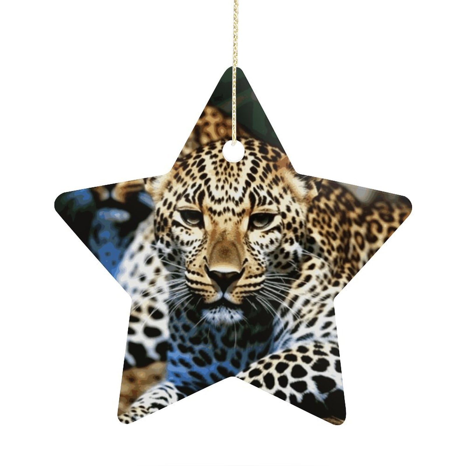 Leopard Stars Ornaments Ceramic Christmas Tree Hanging Light in Weight Christmas Star Pendants Funny Double-Sided Printed Xmas Ornaments for Gifts