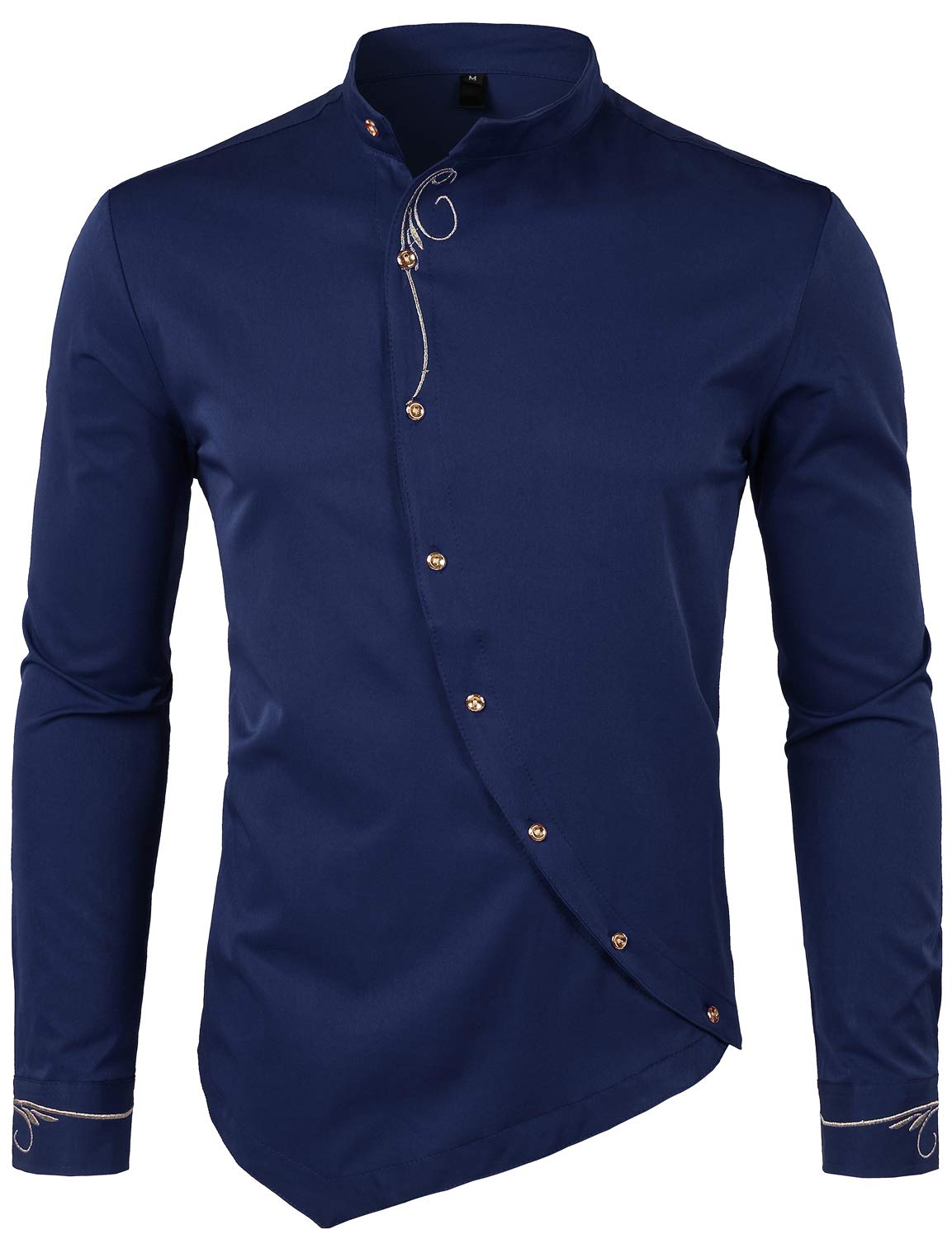 Mens Mandarin Collar Embroidery Dress Shirts