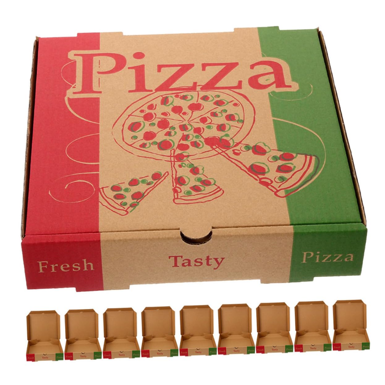Anneome 10Pcs Sturdy Foldable Pizza Packaging Boxes Space Saving Heavy Duty Paper Takeaway Containers Design for Bakery Parties Events and Food
