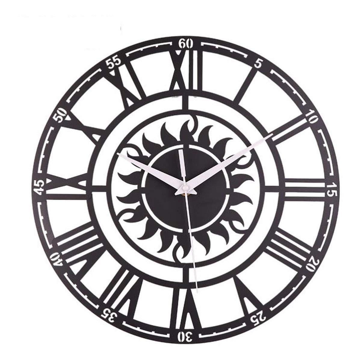 GHGcscas wall clock, European Style Retro Wall Clock Acrylic Round Sun Roman Three-Dimensional Number Decoration(Black)