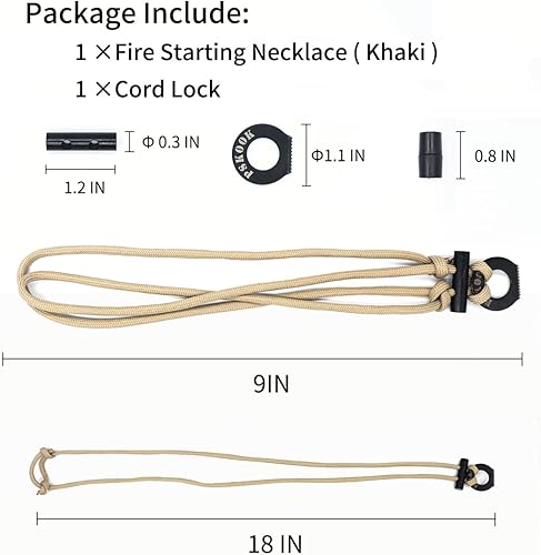 Miniatura 2 de PSKOOK Collar de iniciación de fuego, collar de paracaídas de supervivencia con pedernal y acero, collar de arbustos para camping, senderismo y
