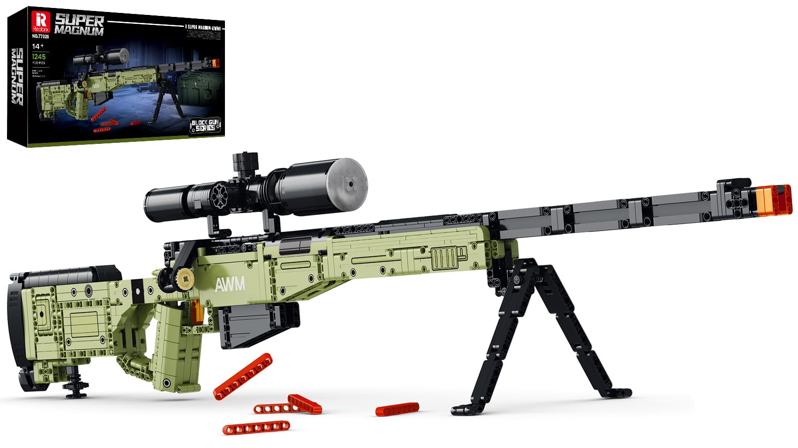 Reobrix AWM 77026 Set de bloques de construcción para adultos, Set de bloques de construcción de rifle AWM, juguete modelo de arma de fuego, armas de juguete militares, regalo para fans militares