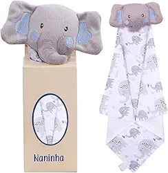 Naninha para Bebê de Bichinho de Pelúcia com Prendedor de Chupeta (Elefante Azul)
