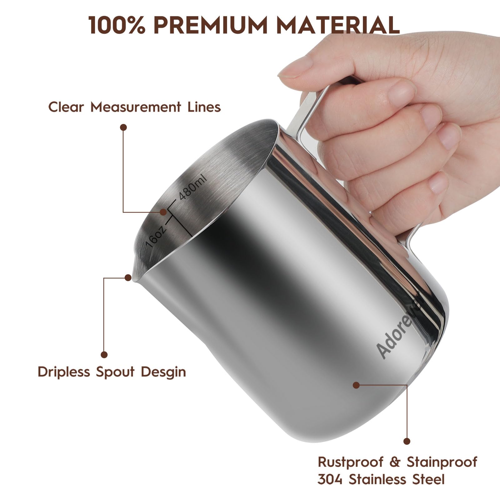 Brocca per Latte in Acciaio Inox Da 350 Ml/12 Oz Con Matita Decorativa