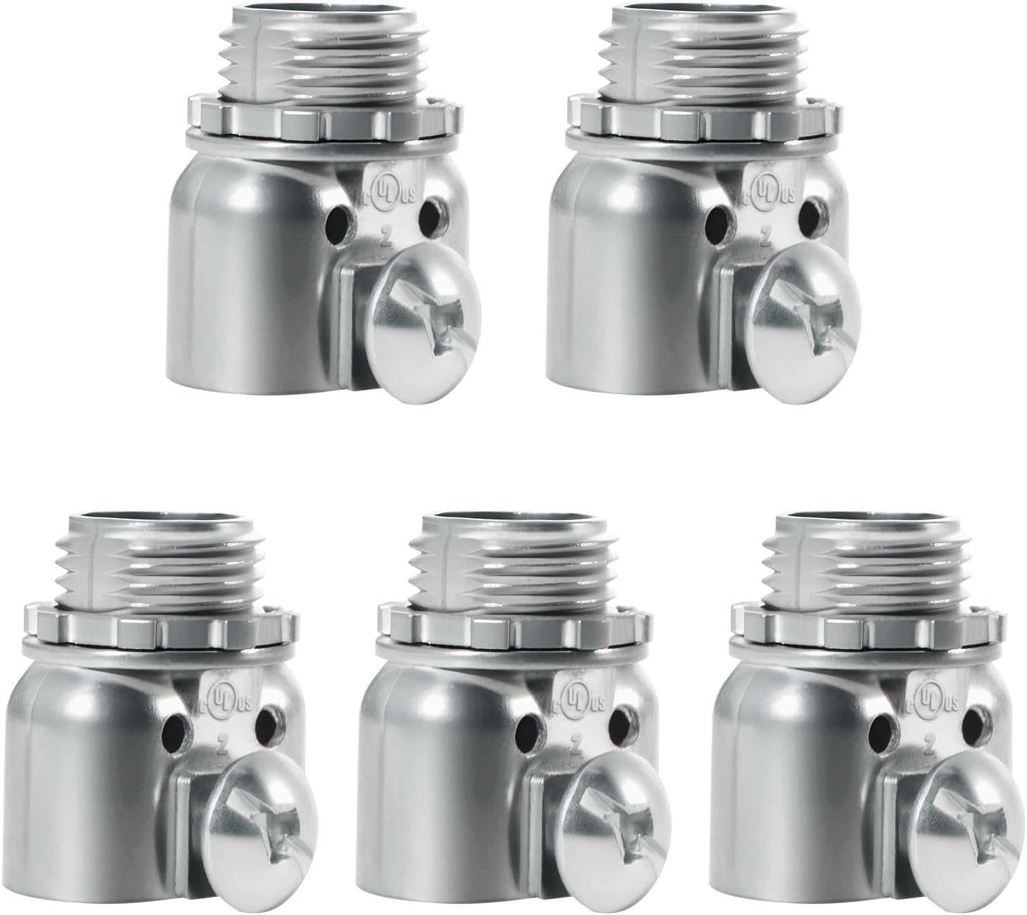 3/8 inch Zinc Die Cast Duplex connectors, Flex Wire Box Screw Type Connector for Flexible Metal Conduit AC,MC Cables to Box 5Pcs Silver