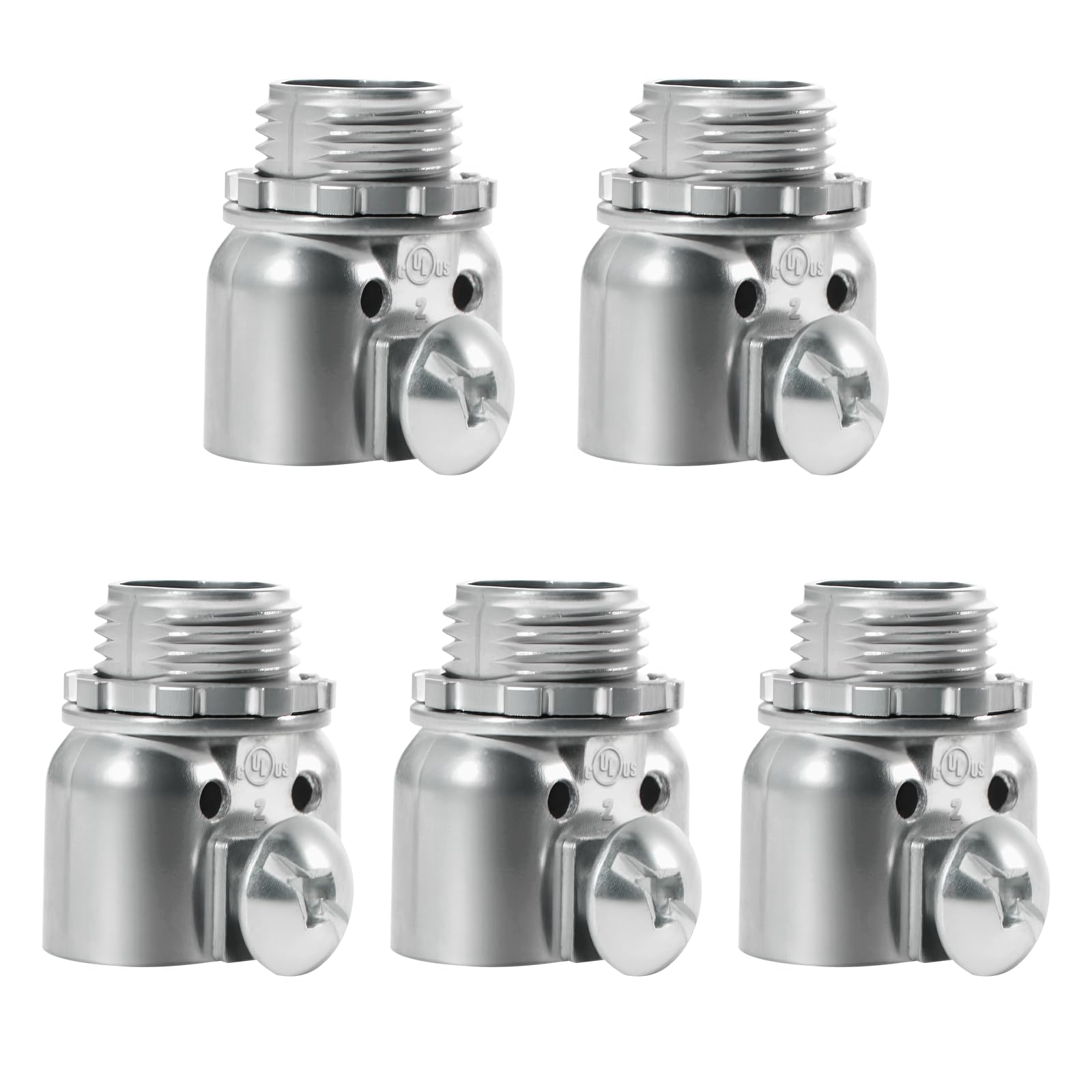3/8 inch Zinc Die Cast Duplex connectors, Flex Wire Box Screw Type Connector for Flexible Metal Conduit AC,MC Cables to Box 5Pcs Silver