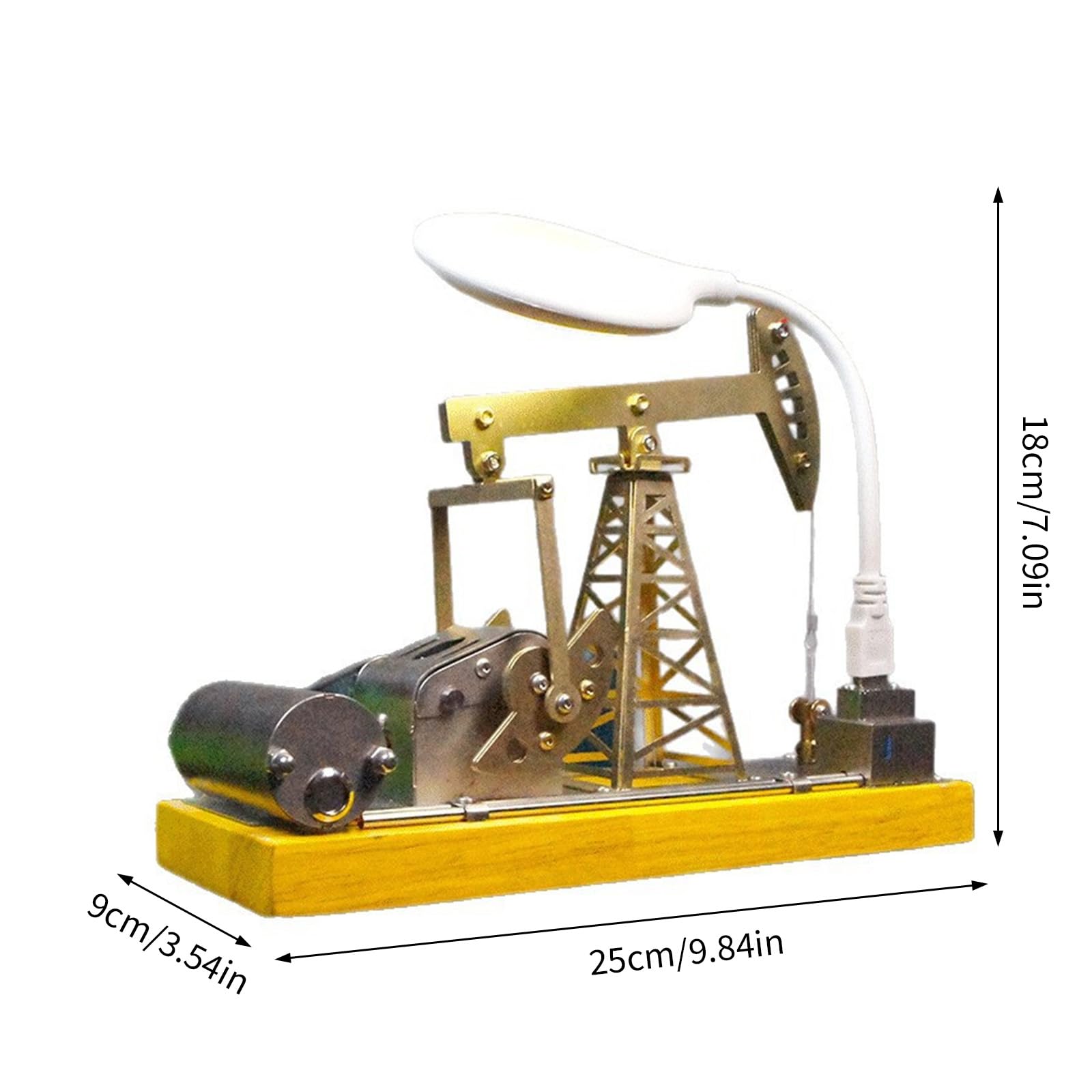 Sculpture de Pompes à Huile mécaniques détaillées en Acier Inoxydable, modèle Pumpjack avec en Bois pour décorations de pièces à thème Industriel, Sculpture en métal