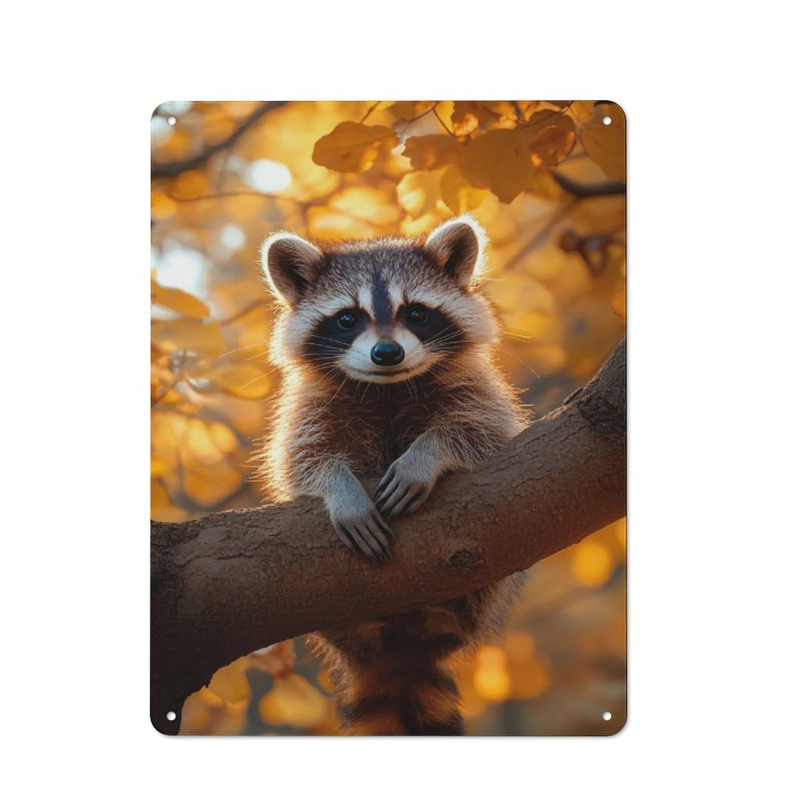 Shed Metal Sign with Raccoon on A Branch in Autumn Design 40x30cm, Vintage Porch Wall Decor for Patio Bar, Workshop, Shed Or Kitchen