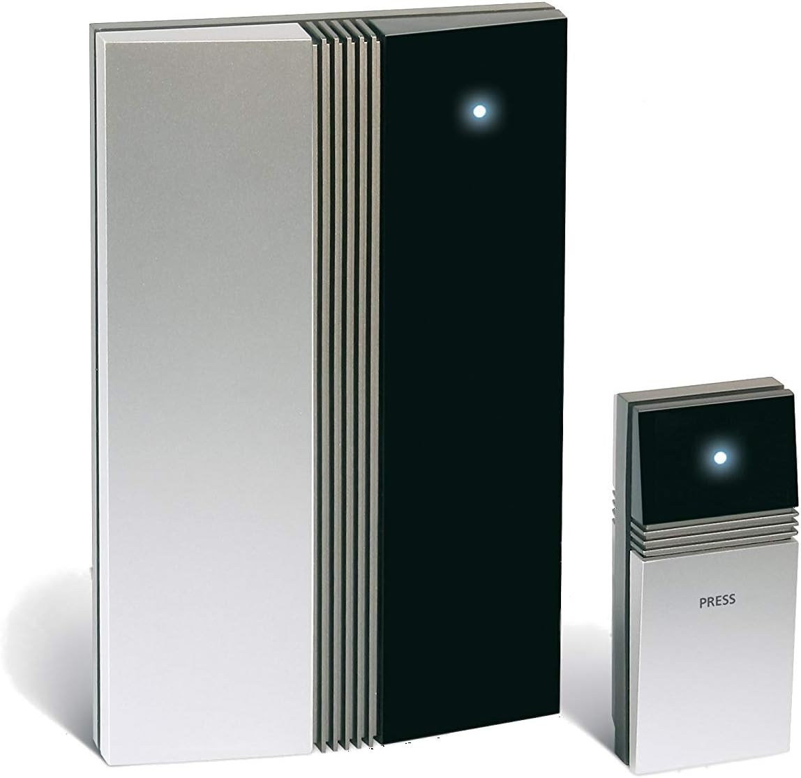 Jacob Jensen Cordless Doorbell with Flashing Push Button Chime, Black/ Silver