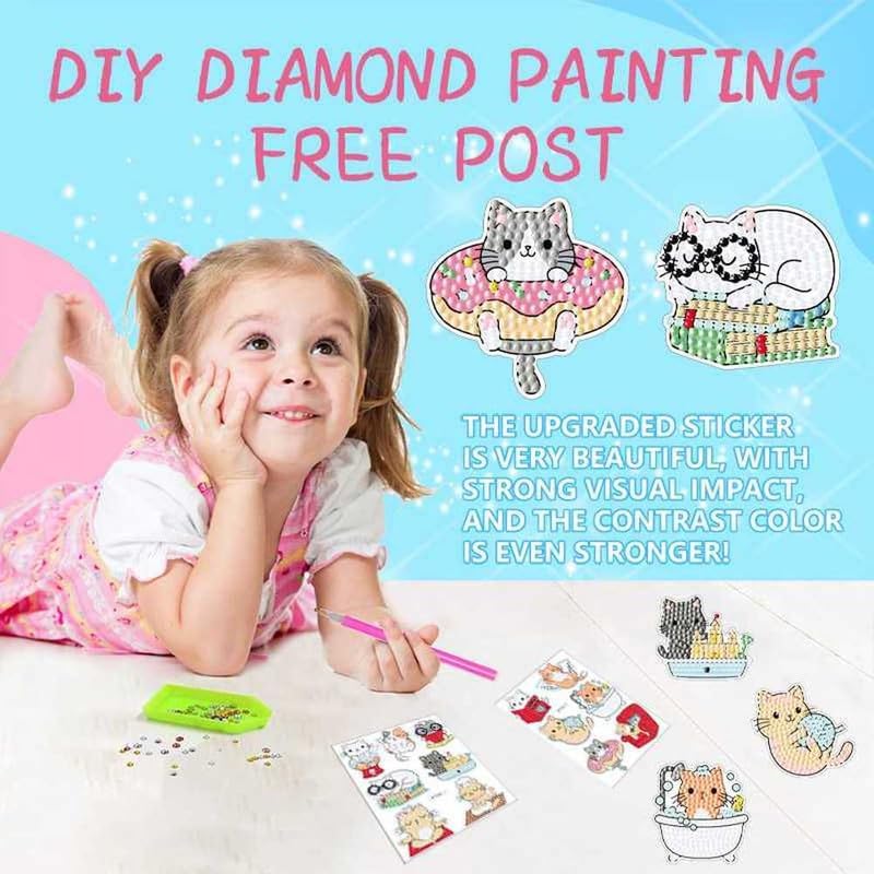 MEGZIHXN Cute Diamond Art Stickers Kits for Kids,Bathing Cats Cooking Cute Cats Playing Games Diamond Craft Arts Set for Children Or Adult Beginners image 3