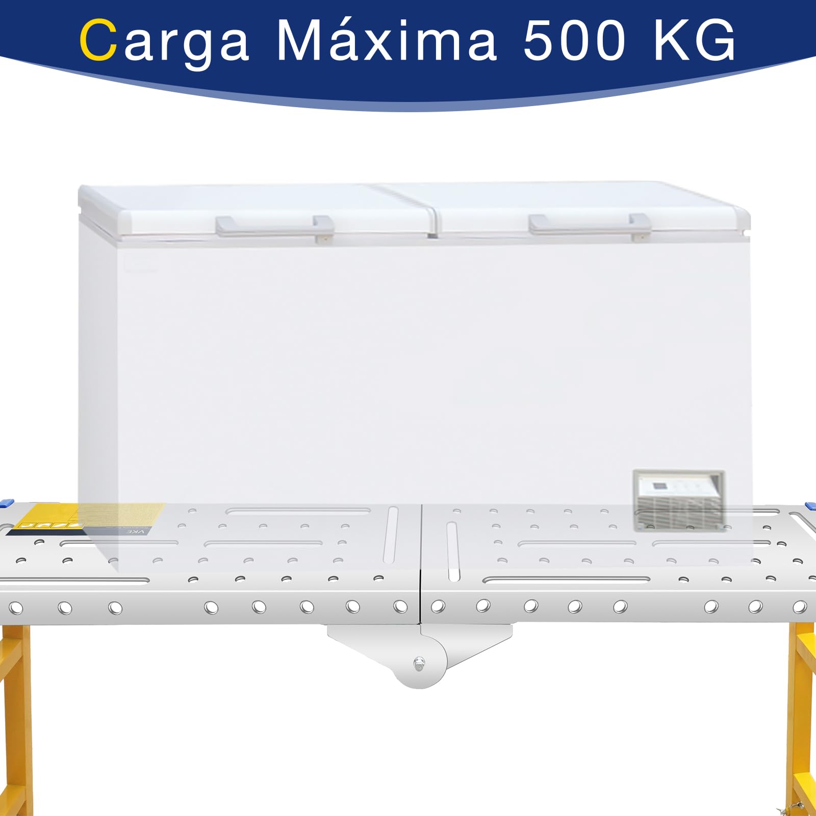 VKE Plataforma de Trabajo 140 × 36 × 110 CM de Chapa Galvanizada, 500 KG de Capacidad de Carga, Andamio Portátil, Escalera Andamio Plegable con 4 Ruedas Universales, Regulable en Altura