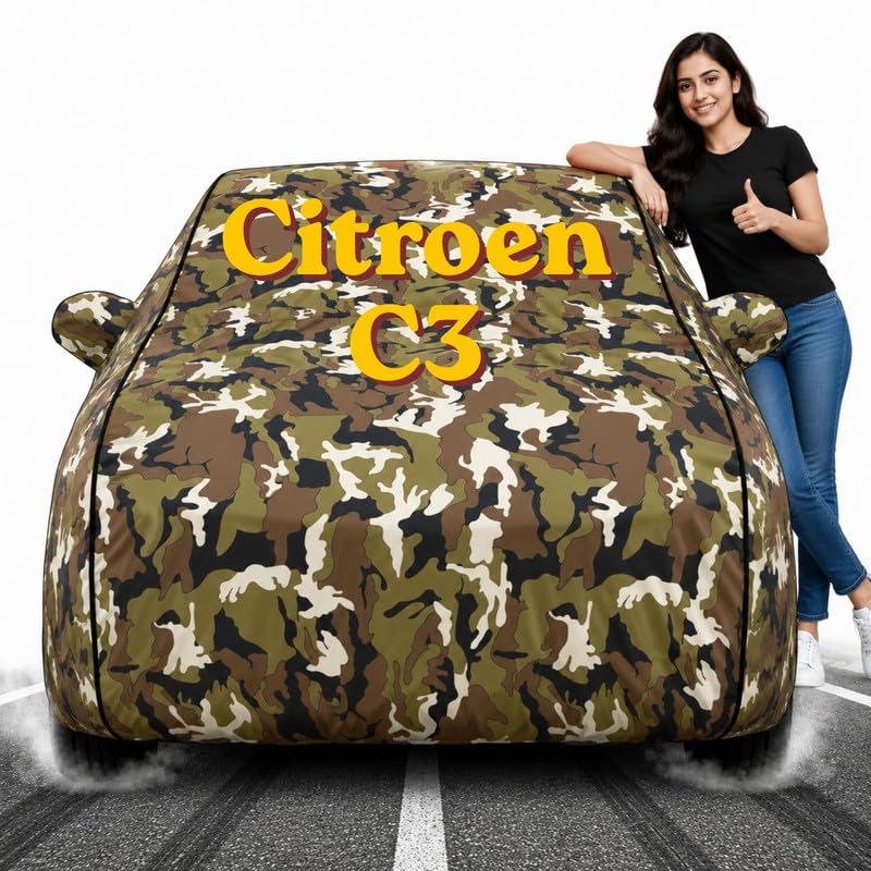 Image of Custom Fit Jungle Print 100% Waterproof C3 Car Cover | Polyester Car Body Covers for Rain & Sun | UV Protection, Dustproof, Scratch Resistant, Windproof, Heat Resistant