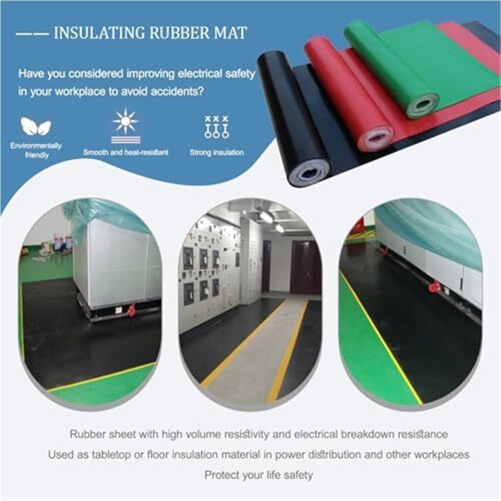 High Voltage Insulating Rubber Mat - Shock Absorbent Heavy-Duty Electric Floor Mat For Safety, Flexibility & Portability In Electrical Work Protection(16' x 1/10"(5m x 3mm))