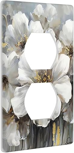 Miniatura 2 de MDMEI Cubiertas de enchufe florales blancas y grises, placa de pared, cubierta de interruptor de luz de acuarela decorativa, cubiertas de enchufe