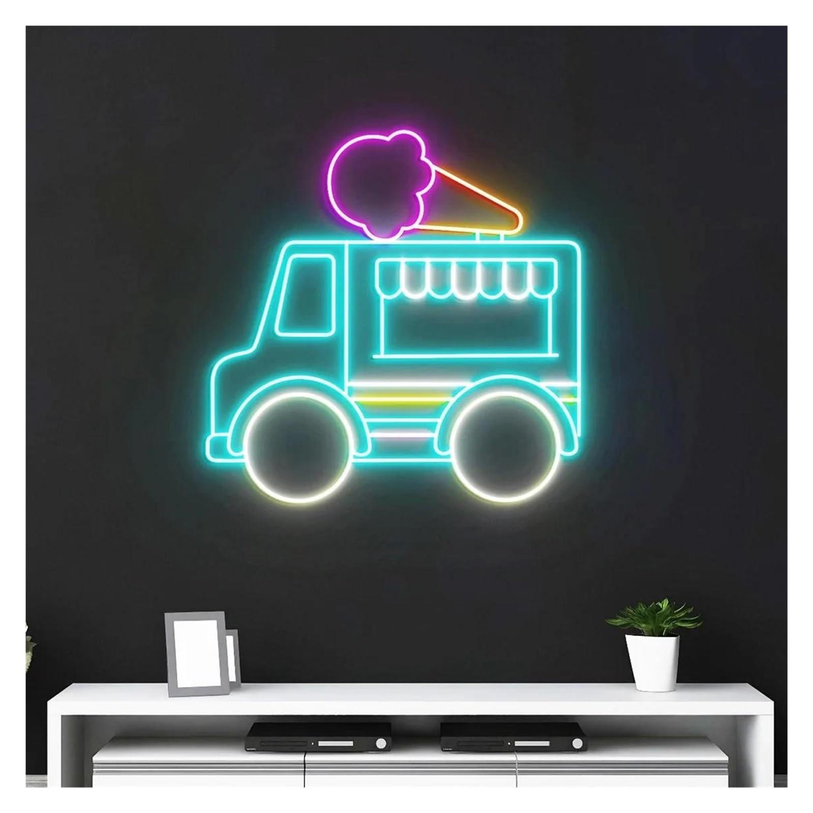 Shouxi F Sign Lamp Ice Cream Truck Neon Signs Usb Powered Neon Lights Suitable Or Bistro Restaurants Party Decor Glow Sign 58Cmx59cm(F)