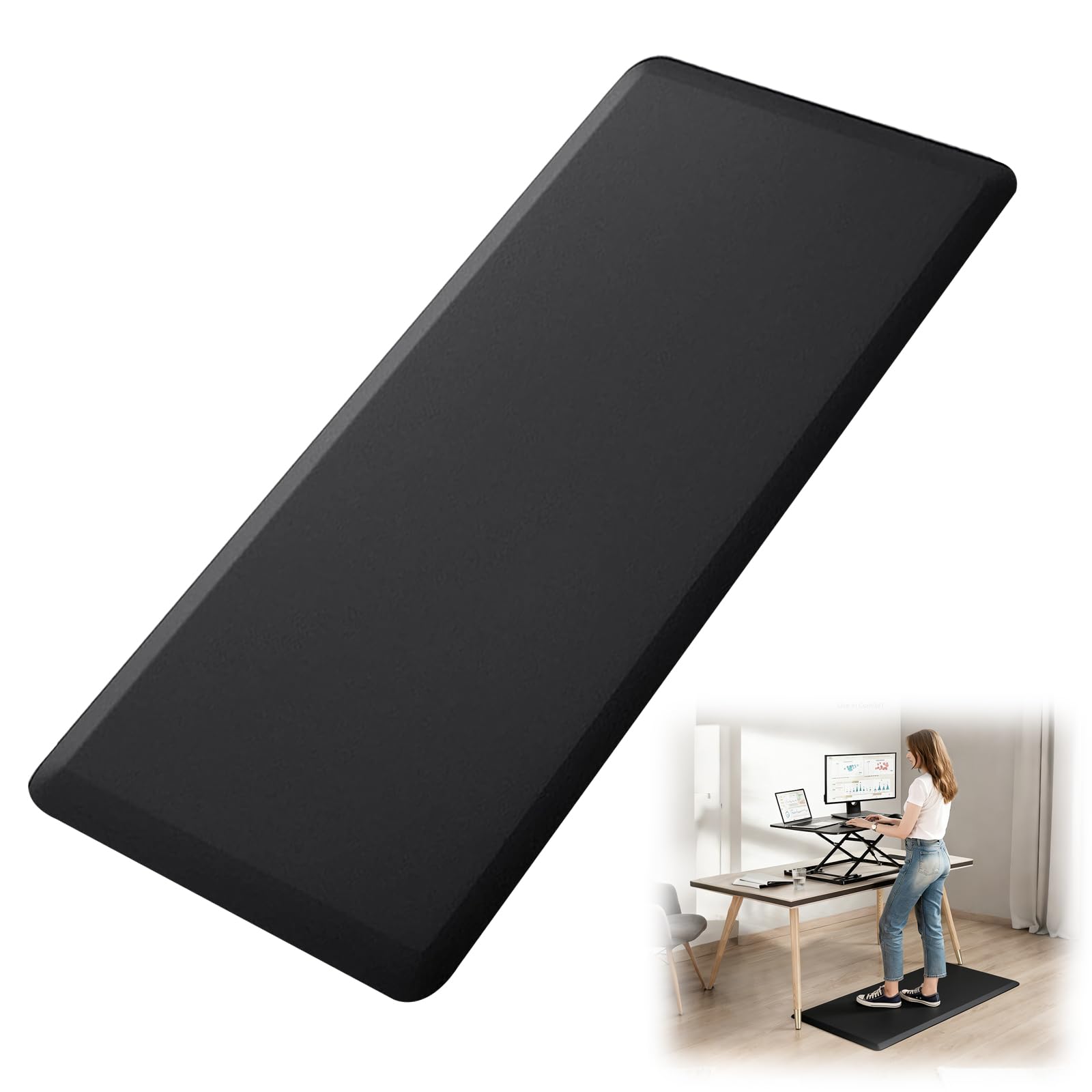 Anti Fatigue Mat, 1/2" Cushioned Kitchen Mat 44 x 120cm, Anti Fatigue Standing Mat, Non Slip Memory Foam Comfort Floor Mats, for Standing Desk, Office, Kitchen, Relieves Leg Fatigue and Back Pain
