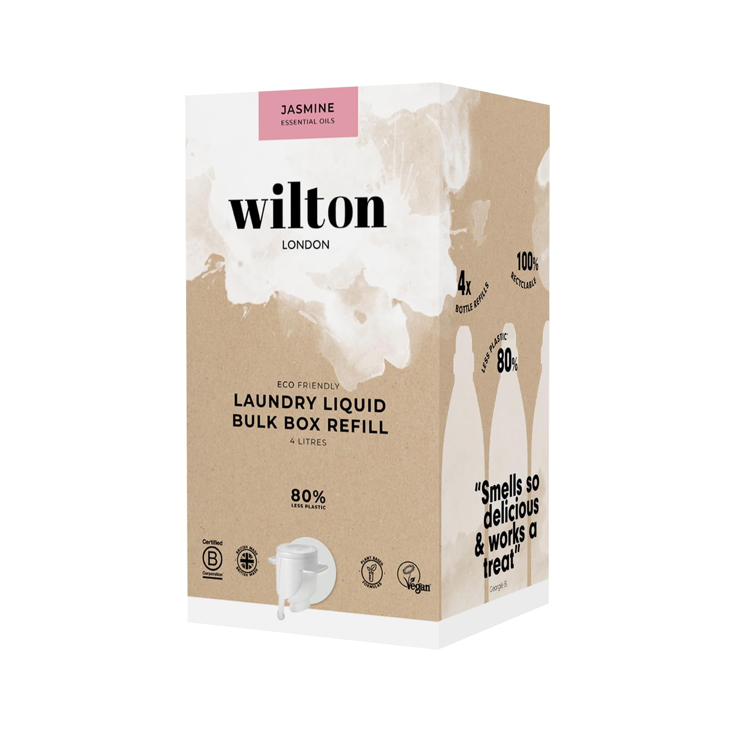 Wilton London Eco Friendly Jasmine Laundry Liquid Refill (112 Washes, 4L) - Non-Bio, Plant-Based Biodegradable Washing Detergent Pack with Essential Oils, Long-Lasting Fragrance - UK Made