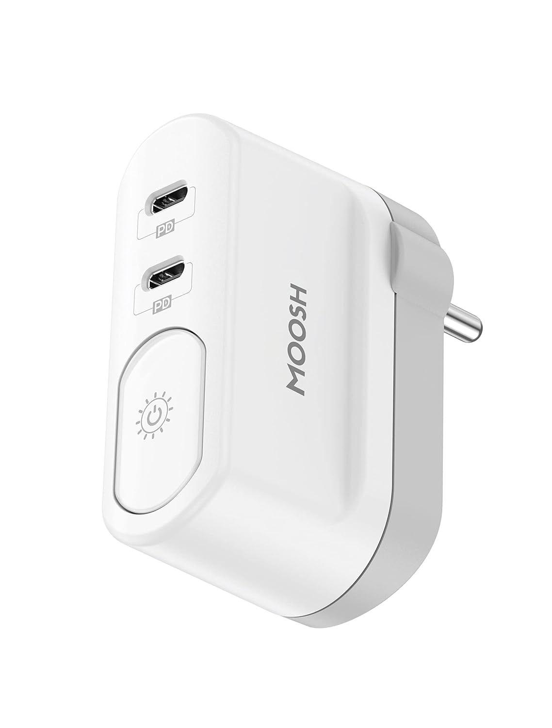 Moosh 40W Power Charger Dual USB Type C Power Delivery Ports with Foldable Plug BIS Certified Wall Charger 40W White