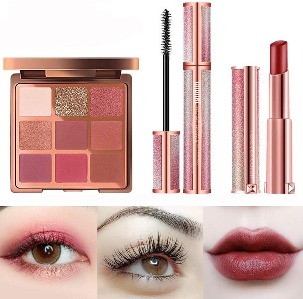 Makeup Gift Set,4D Silk Fiber Lash Mascara With 9 Colors High Pigmented Eyeshadow and Smooth Lipstick, Makeup Kit For Christmas Gift For Women and Girll, Beauty Advent Calendar 2019 New Arrival