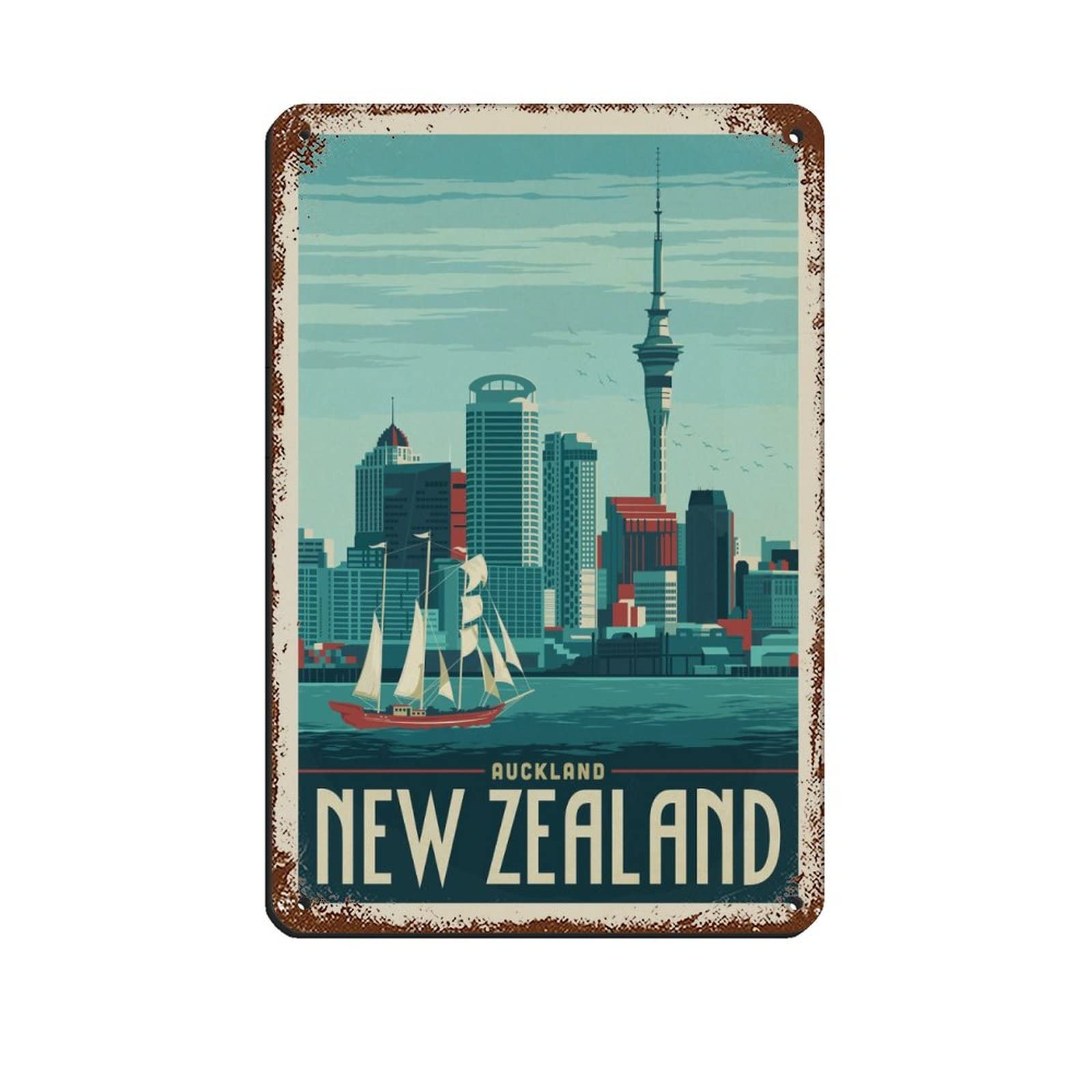 AZOLID Vintage Metal Tin Signs New Zealand Auckland Travel Tin Signs Metal Poster Wall Decor Office Cafe Bathroom Badroom 30x20CM
