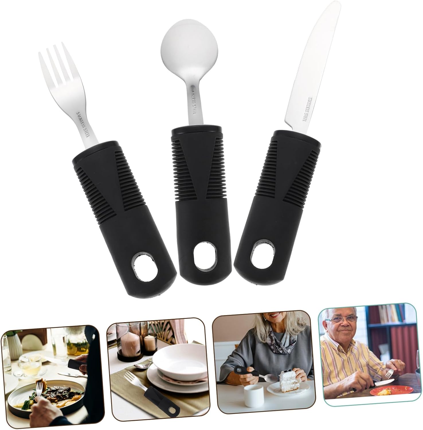 Ipetboom 1Set Elderly Adaptive Utensils Ergonomic Tpr Handle Cutlery for Seniors with Easy to Clean and Durable for and Patients Convenient Dining