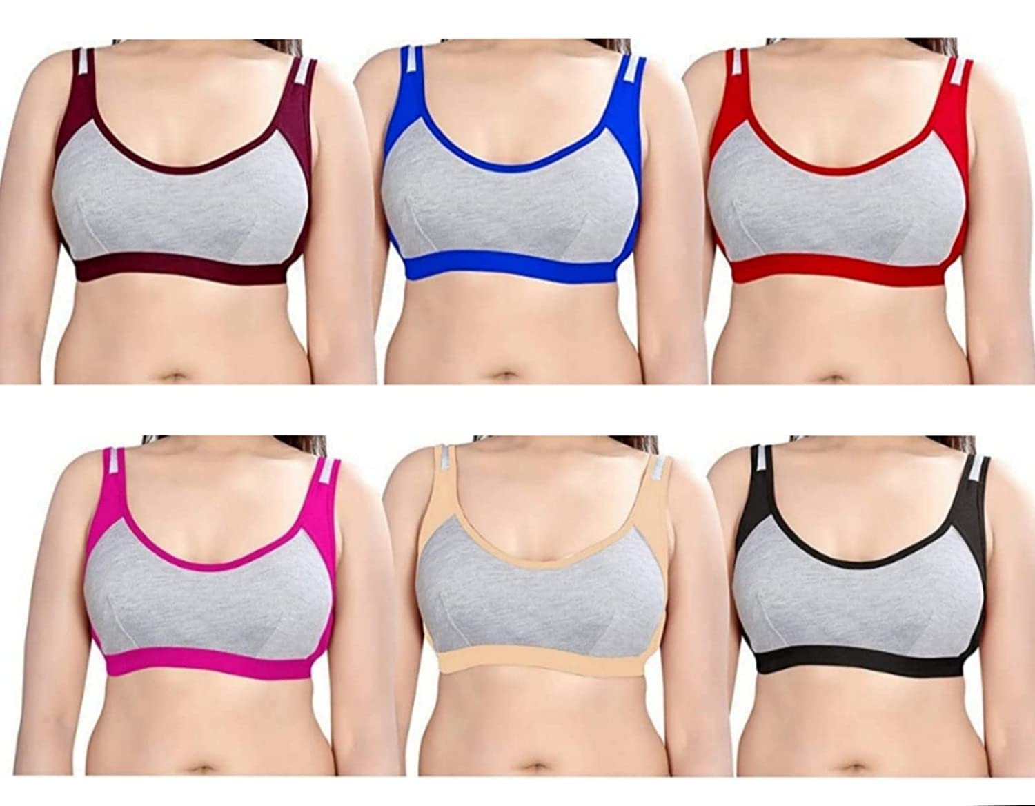 Pack of 6 Women Sports Non Padded Bra-image-40