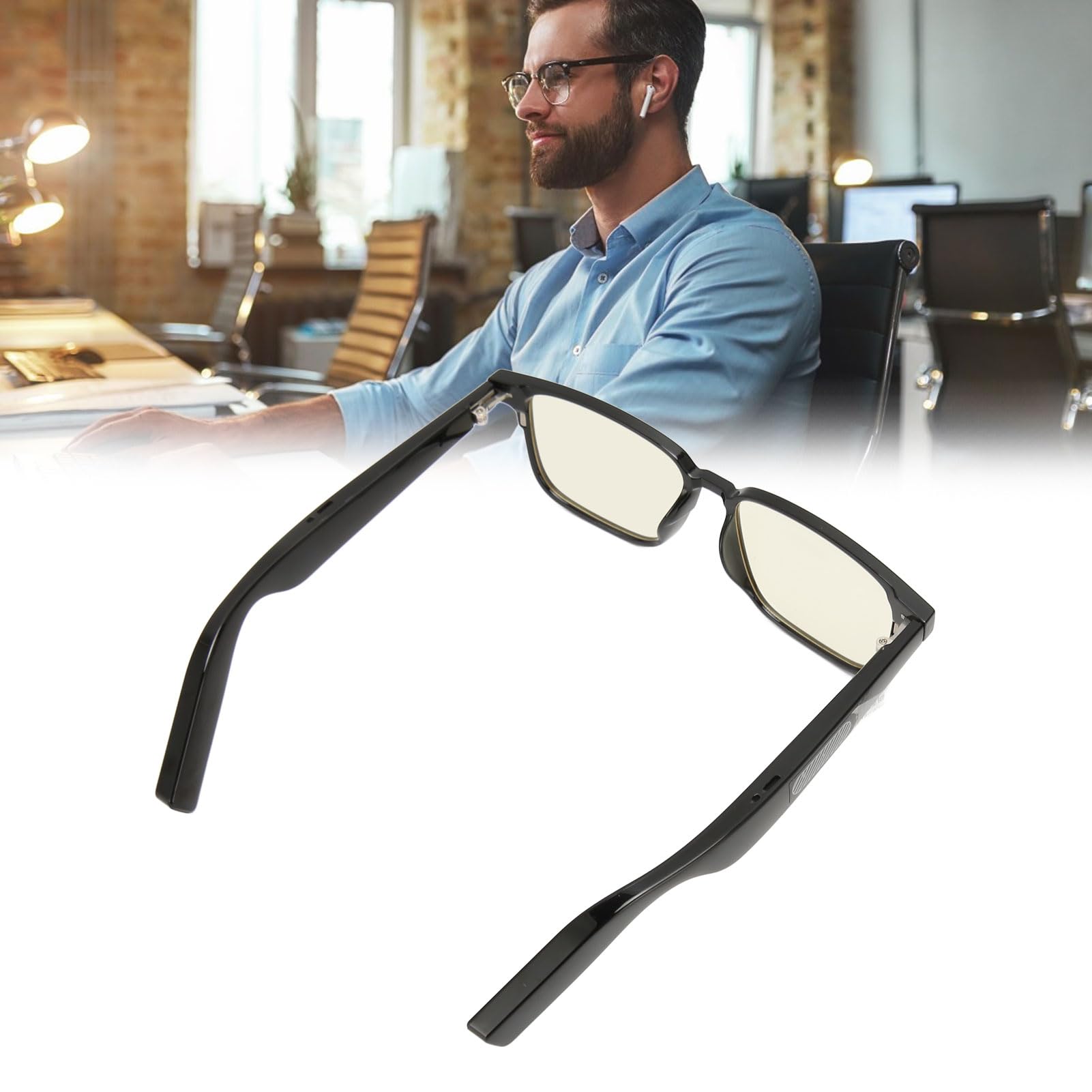 Occhiali Bluetooth Intelligenti, Occhiali con Lenti Anti Luce Blu 5.3, for Lavoro Ufficio Guida Studio Uso Quotidiano (con lenti per visione notturna)