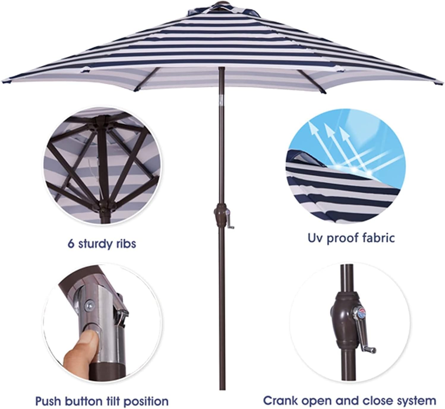 8.6FT Patio Umbrella Outdoor Table Market Umbrella with Tilt Crank 6 Ribs Parasol Sun Umbrella Waterproof Sunproof for Patio Garden Deck Swimming Pool