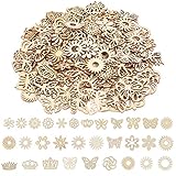 300Pcs Wooden Embellishments,Flower Butterfly Shape Wooden Cutouts Wooden Scrapbooking DIY Handmade Crafts Children Graffiti Home Decor Wooden Crown Pieces Discs Wood Slice Ornament Manual Accessories