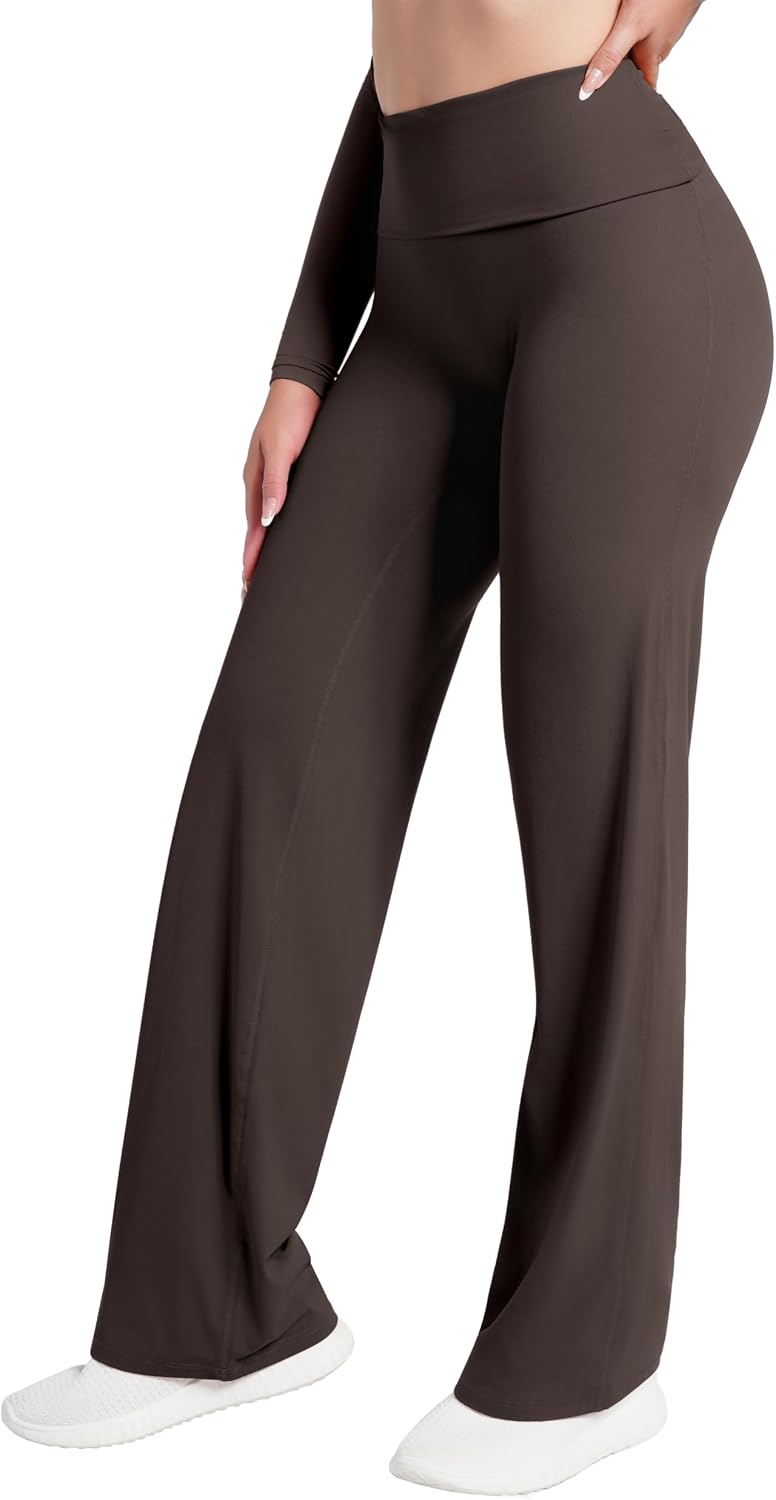 Sunzel Fold Over Straight Leg Leggings for Women No Front Seam Wide Leg Yoga Pants Casual Workout Lounge Pants