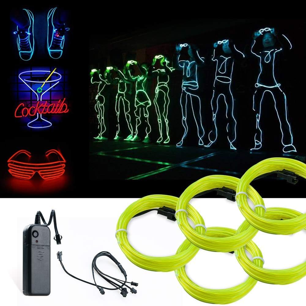 Covvy EL Wire Neon Lights Kit with Portable AA Battery Pack for Burning Man’s Day Halloween Christmas Party Decoration 5 * 1 Meter Glowing Strobing Flashing Electroluminescent Wire (Green)