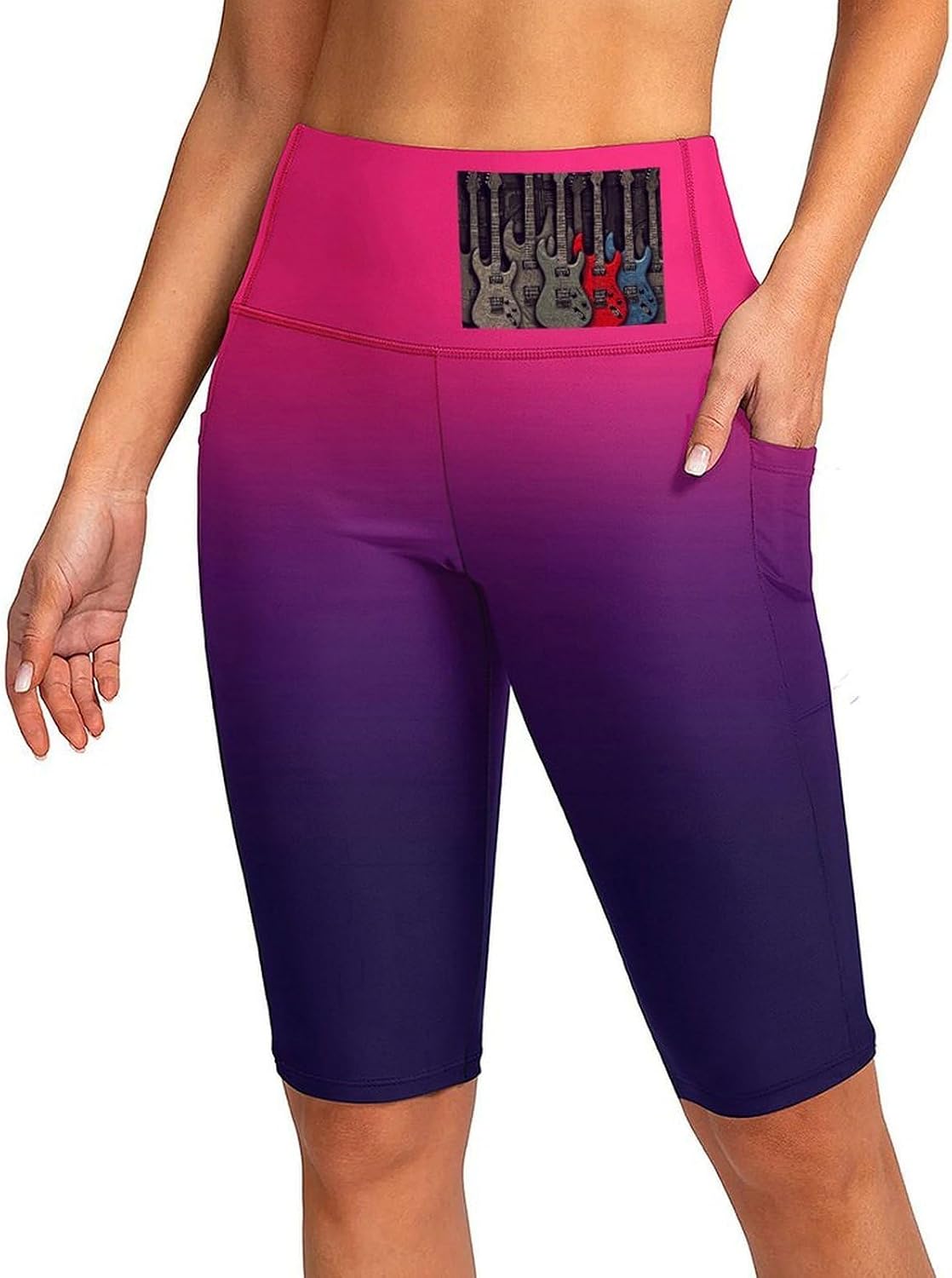 Guitar Pattern Swim Shorts with Pockets, Bottoms Swimwear, Women's Swim Pants, Bathing Suit Leggings XX-Large (xx_l)