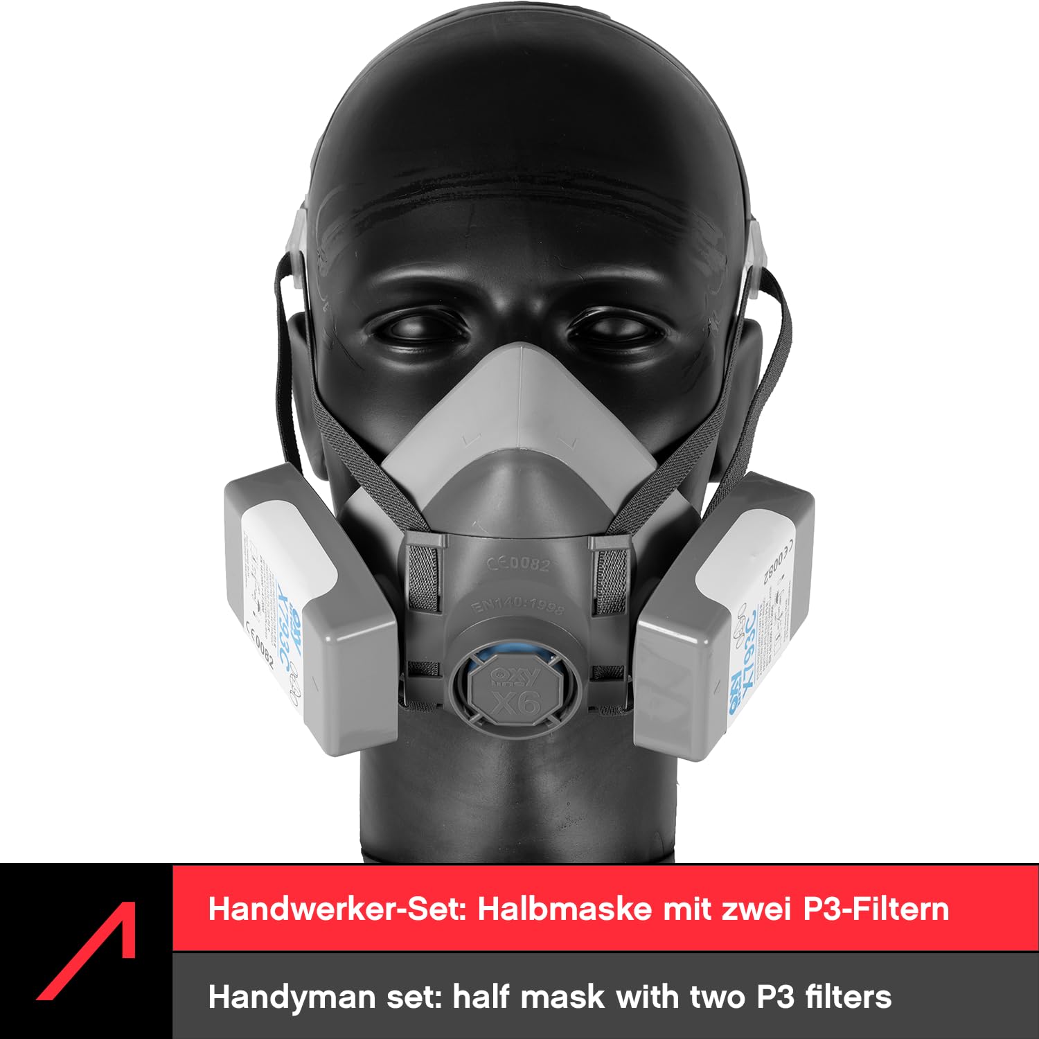 ACE Kit de protection respiratoire Masque de protection respiratoire avec double filtre - Demi-masque contre les poussières, particules, gaz et vapeurs