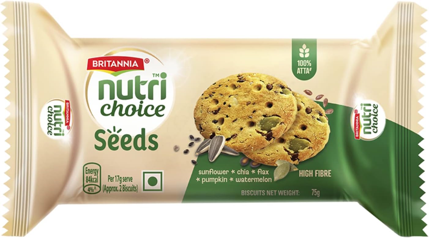 Britannia NutriChoice Seeds Biscuits | 0% Maida & High Fibre, 83.3grams.